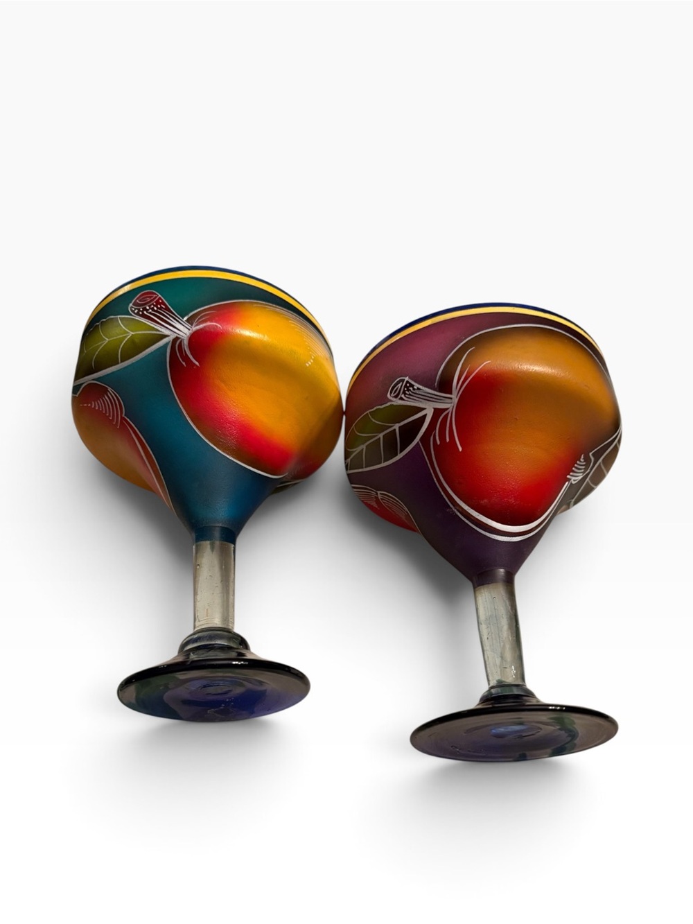 Margarita Glass Mexican Painted Fruit Hand-Blown Art Glass 10oz-Set of 2